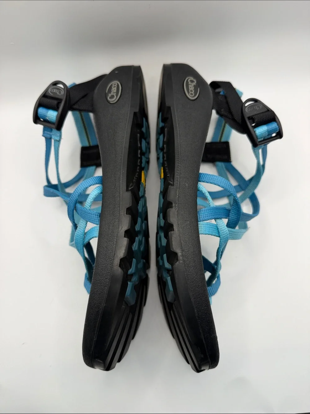 Chaco Women's Black Sandals with Light Blue Straps